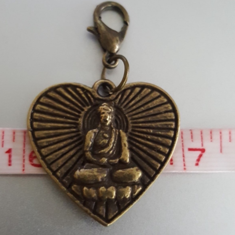Antique Gold Heart Love Buddha Charm Pendant 1"